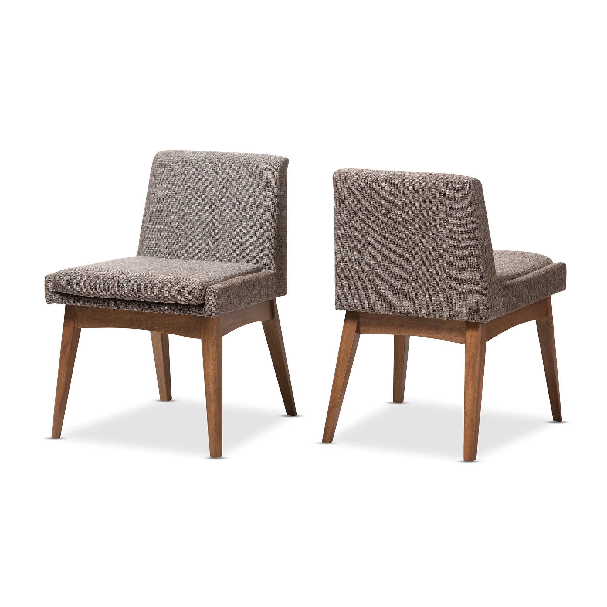 Baxton Studio Nexus Mid-Century Modern Walnut Wood Finishing and Gravel Fabric Upholstered Dining Side Chair (Set of 2)